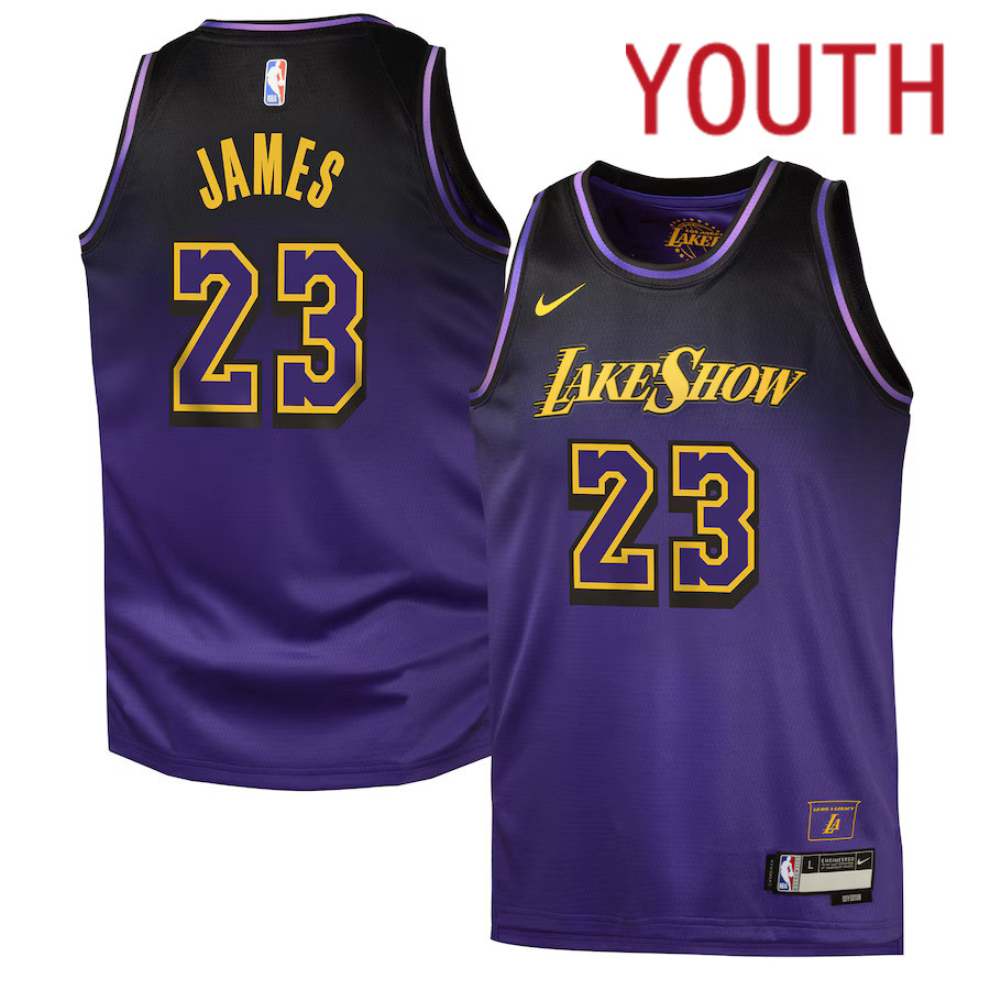 Youth Los Angeles Lakers #23 LeBron James Nike Purple City Edition 2024-25 Swingman Player NBA Jersey